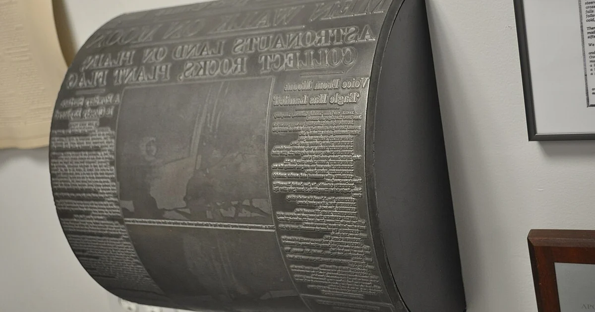 cylindrical stereotype for Rotary printing press. see File:stereotyping plaque.jpg