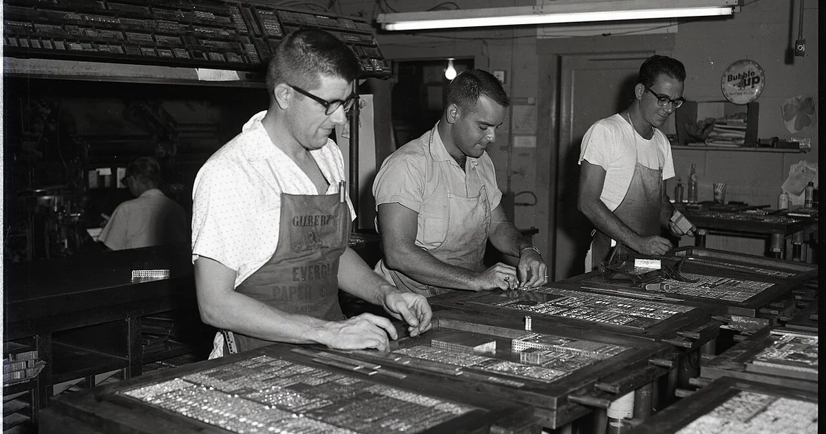 Printing Press Room of the Key West Citizen C 1964. Photo by Don Pinder.